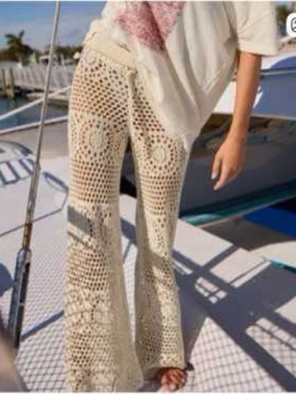 aerie Cream Crochet flared Leg Pants beach swim cover up vacation pool